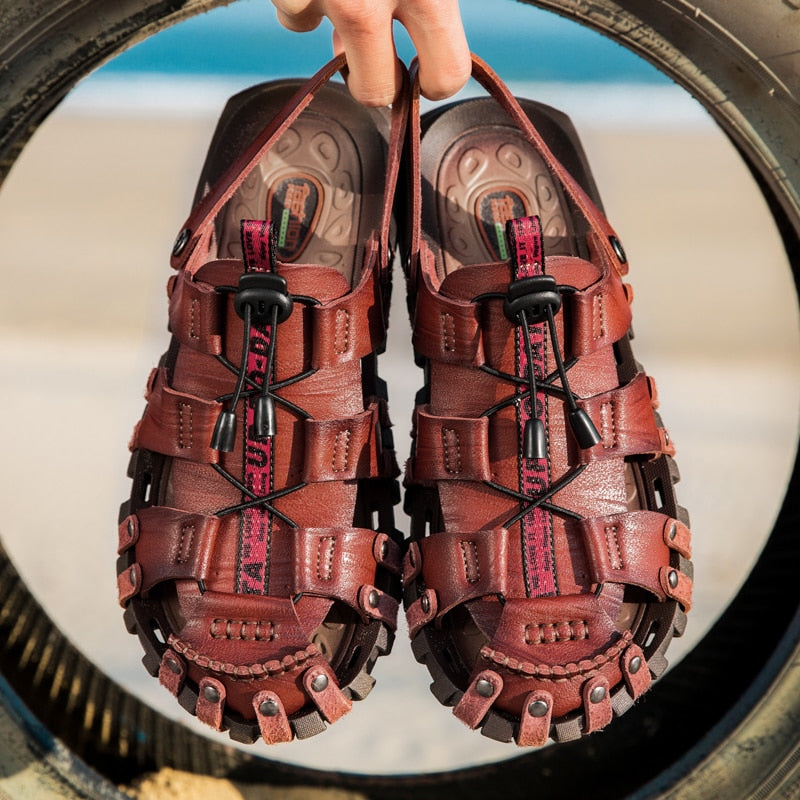 New Men Leather Sandals Baotou Slippers 2023 Summer Outdoor Fashion Casual Sandals Non Slip Outdoor Beach Vacation Sandals