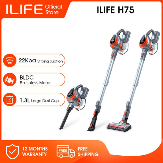 ILIFE H75 Cordless Handheld , 22000Pa Suction,BLDC Brushless Motor,1.3L Dust Cup,Detachable Battery,LED