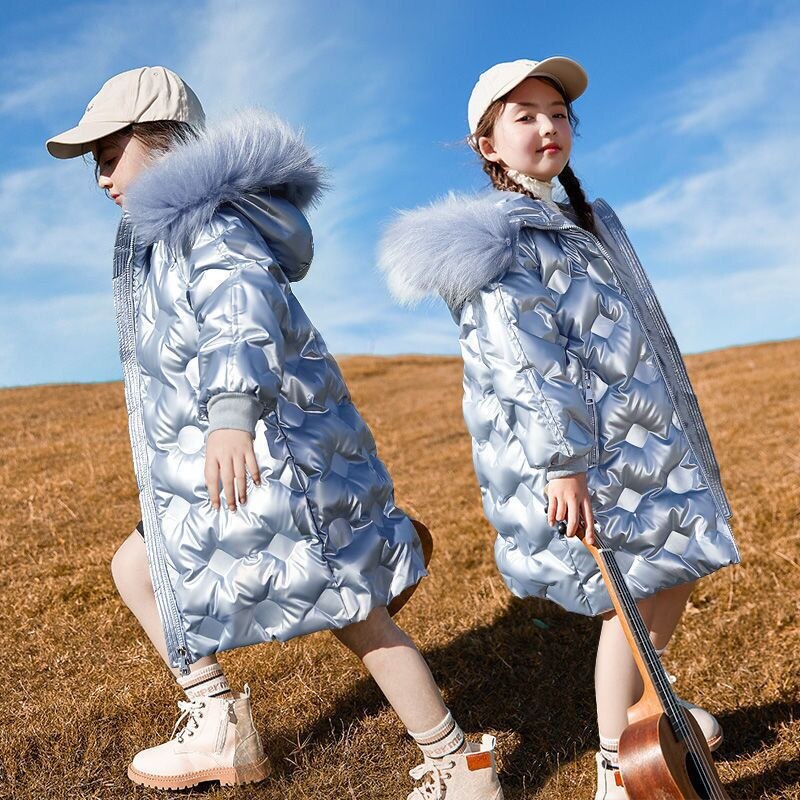 2022 Girls Parka Long Coats Winter Waterproof Fur Collar Hooded Jackets Big Kids Thick Warm Cotton Outerwear Teenage Snowsuit