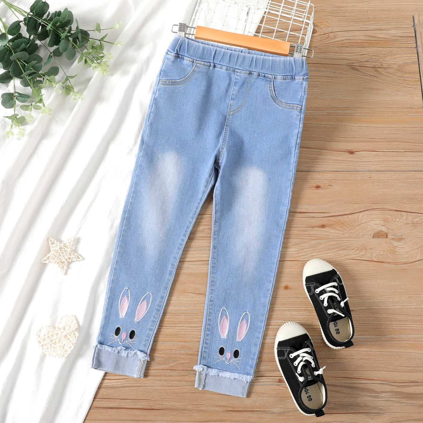 PatPat Hot Sale Casual Jeans For Girl Kids Cute Cat Design Pant Children&#39;s Jeans Clothing For Girls Spring and Autumn Trousers