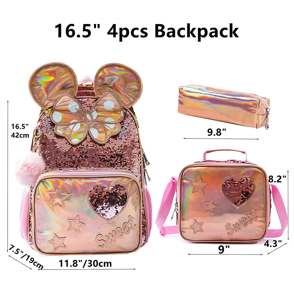 School Bags for Girls School Backpack 13&quot; 16&quot; Champagne Sequins  School Supplies for Girls Backpacks for School Teenagers Girls