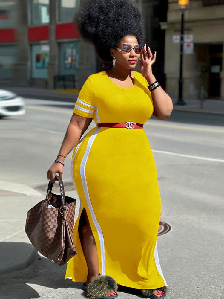 Plus Size Women Clothing Dresses with Split Summer Tshirt Dress Oversized Streetwear Knit Midi Dress Wholesale Bulk Dropshipping