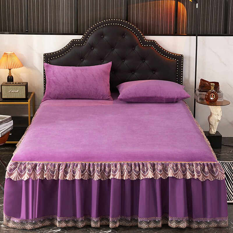 Cotton Bed Cover Thicken Solid Plush Warm Matress Protector Elastic Band Fitted Sheets Drap Floor Bedspread Single Double Size