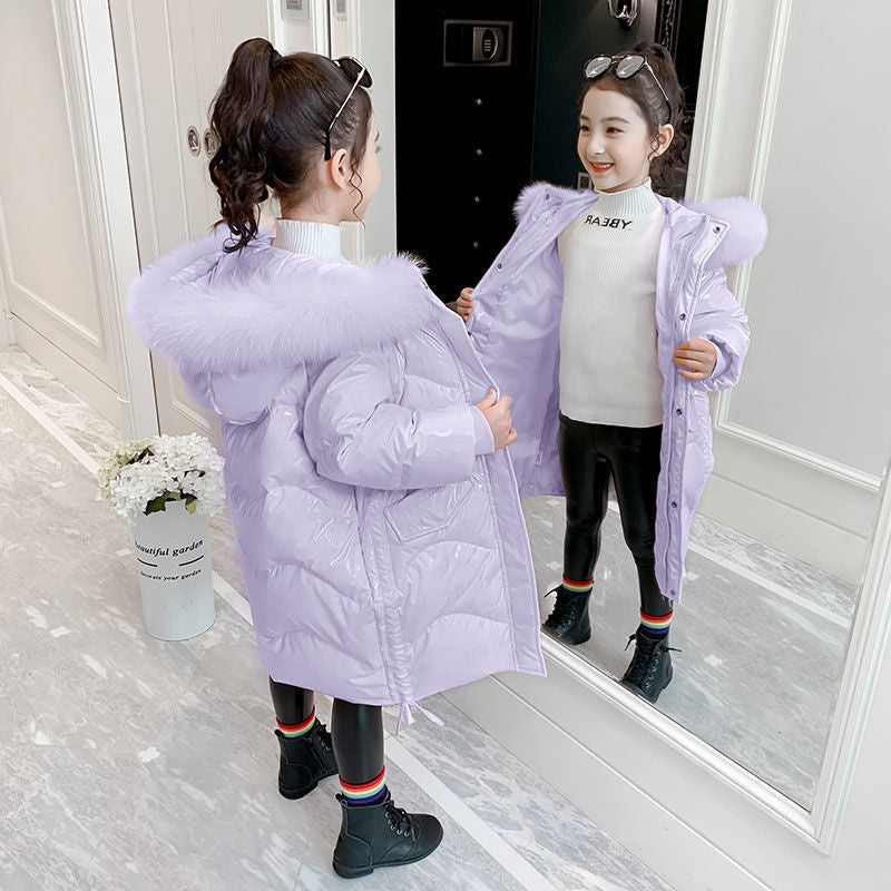 2022 Girls Down Parkas Winter Teen Girls Warm Outerwear Kids Thickened Coats Fashion Children Colorful Fur Collar Hood Jackets
