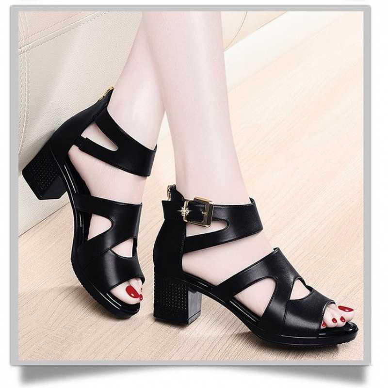 New Woman Summer Sandals Roman fish mouth women&#39;s thick heel high-heeled shoes thick sole versatile middle heel women shoes