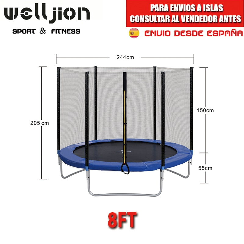 CHILDREN&#39;S TRAMPOLINE FOR KIDS, WITH PROTECTIVE NET, DOOR WITH ZIPPER, 140 CM, FREE SHIPPING