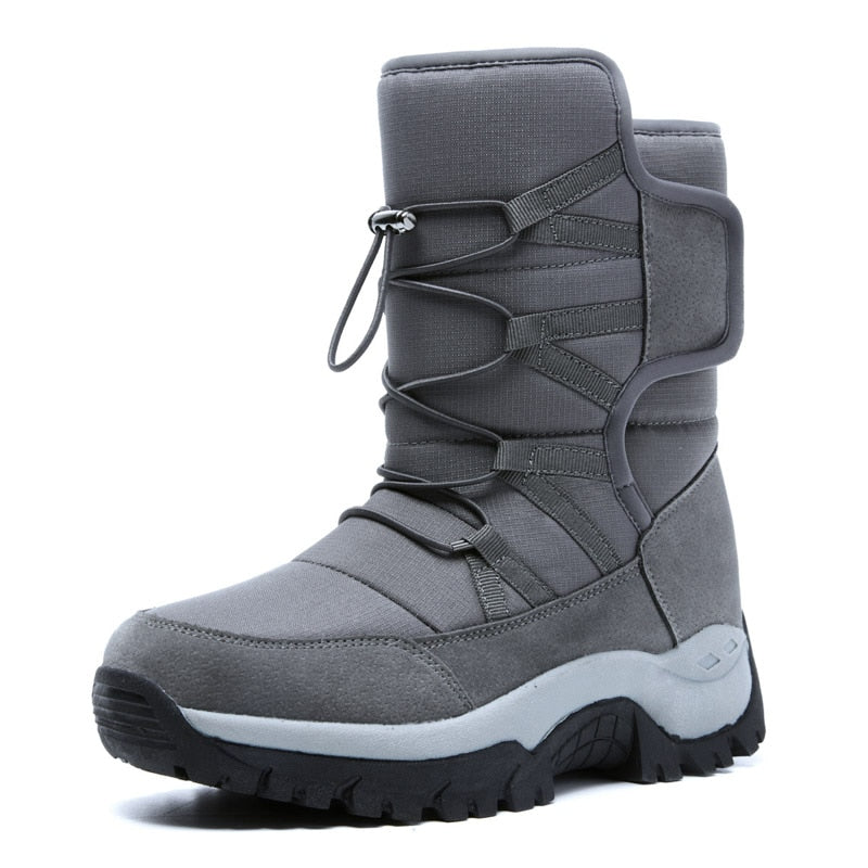 New Warm Plush Snow Boots Men Lace Up Casual High Top Men&#39;s Boots Waterproof Winter Boots Anti-Slip Ankle Boots Army Work Boots