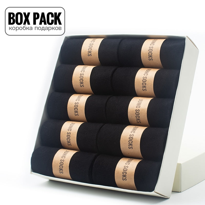 Box Pack Men&#39;s Cotton Socks 10Pairs/Box Black Business Men Socks Soft Breathable Summer Winter for Man Boy&#39;s Gift Size EUR39-45