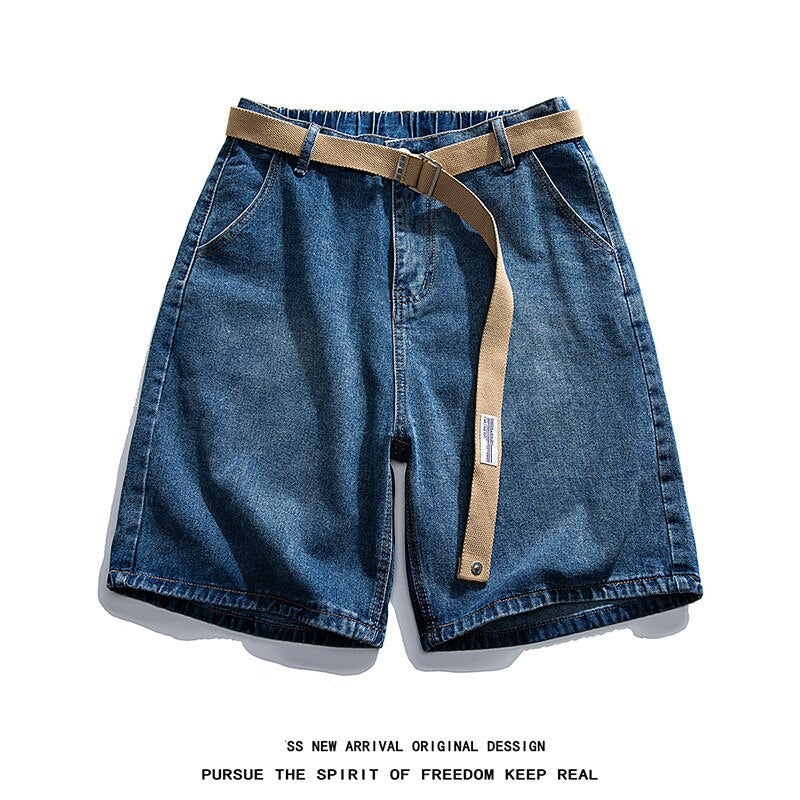2023 Summer Men&#39;s Loose Denim Shorts Fashion Belt Street Boy Casual Baggy Five-point Pants All-match Casual Shorts