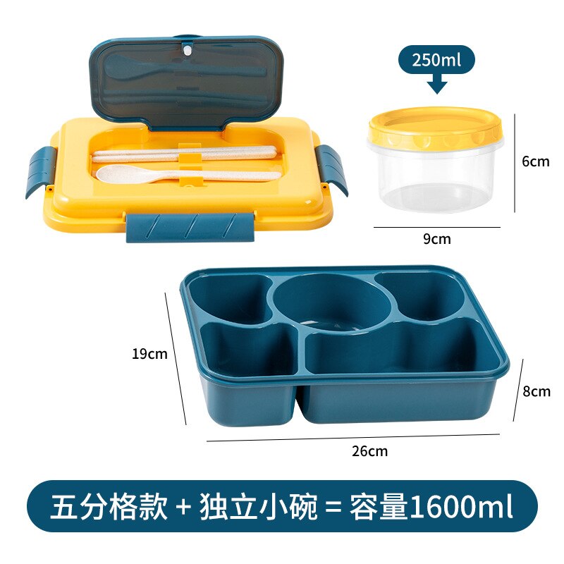 New Bento Lunch Box for Kids Adults 1600ml 5/4 Compartment Bento Box with Bowl Leak-proof Sealed Microwave Safe for Office