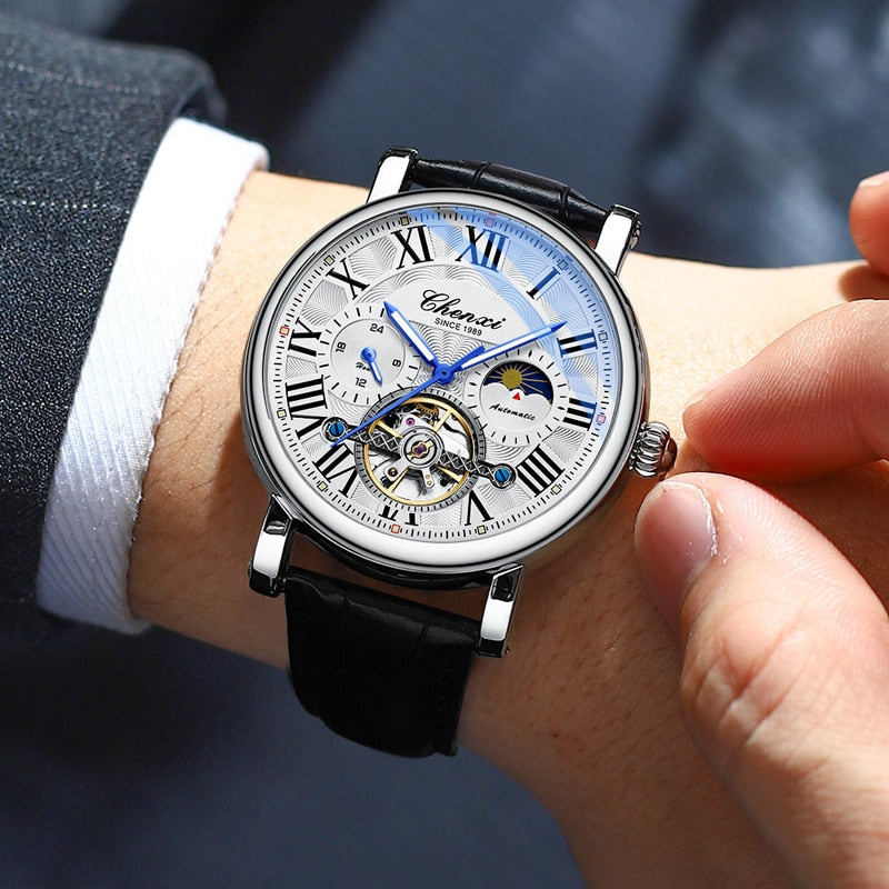 Top Brand Mens Watches Tourbillon Automatic Watch For Men Business Fashion Genuine Leather Waterproof Mechanical Watch New 2022