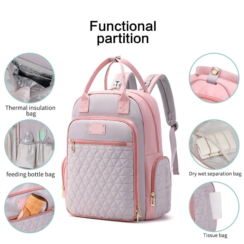 PatPat Mommy Bag Diaper Bag Backpack Large Capacity Multifunction Travel Handle Back Pack with Stroller Buckle