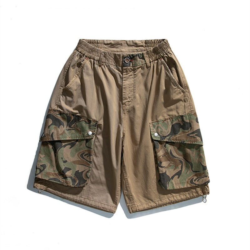Summer American Camouflage Pocket Patchwork Cargo Shorts Men Clothing Japanese Streetwear Loose Army Green Casual Pants Male
