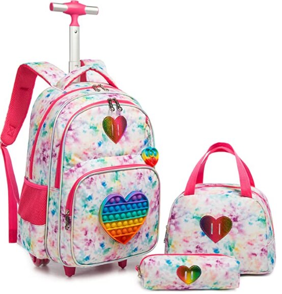 Children 3pcs Schoolbag set with Wheels School Trolley Bag with lunch bag School Rolling Backpack Set Wheeled backpack for girls