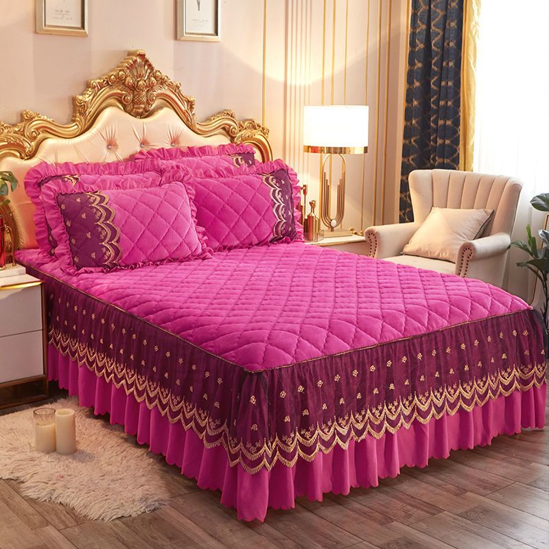 Luxury Winter Quick Warm Velvet Bed Skirt Super Soft Thick Flannel Quilted Bedspread Anti-slip Bed Cover Not Included Pillowcase