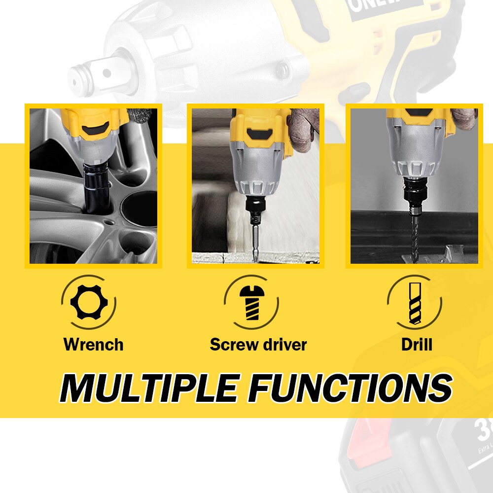 850 N.M 388VF Brushless Electric Impact Wrench 1/2&quot; with 2x2000mah Lithium-Ion Battery 3 Gears Adjustable For Makita 18V Battery