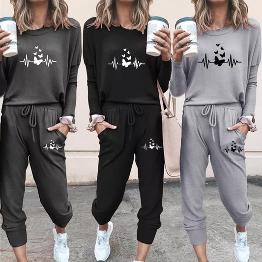 2022 New Set Woman 2 Pieces Casual Fleece Tracksuit Women Suit Long Sleeve Pullover + Sport Pants Fashion Home Suit (7colors)