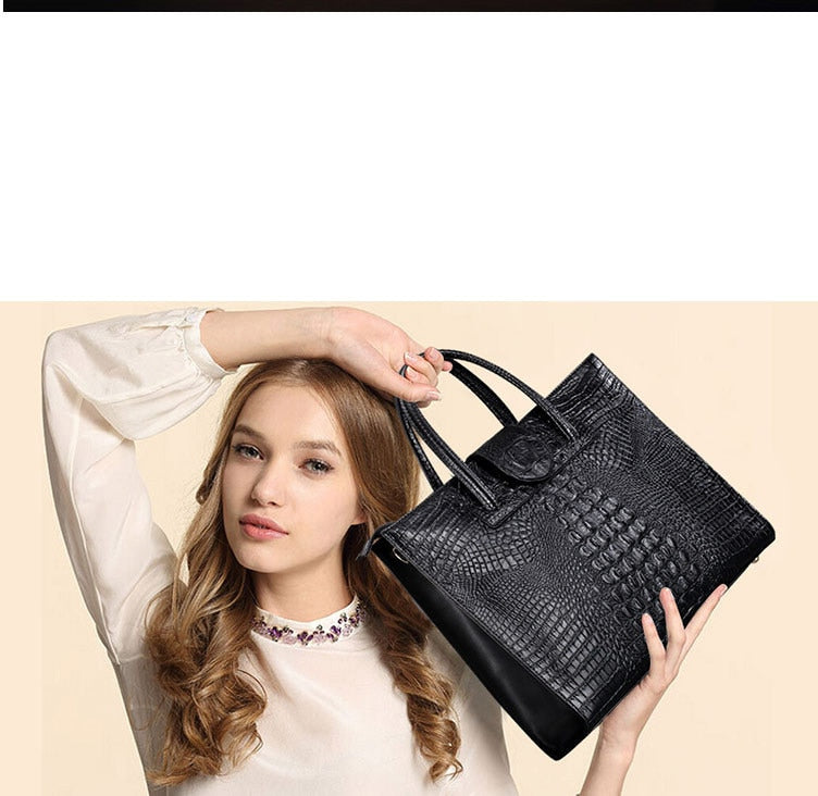 Genuine Leather Women&#39;s Briefcase Female 14 Inch Laptop Portable Handbags Large-capacity Shoulder Bag Business Crossbody Bags