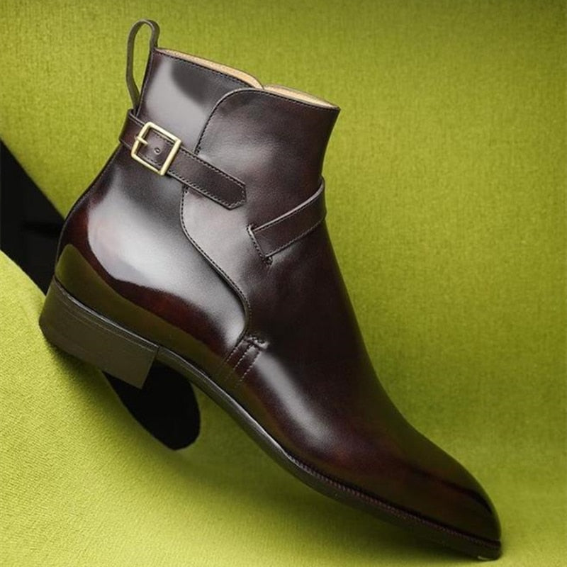 Men Boots Brown Black Business Buckle Strap Pu Leather Handmade Shoes for Men with Free Shipping  Botas Hombre