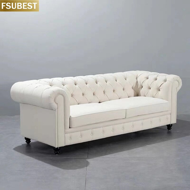 Classic Chesterfield Tufted Sofa Hotel Furniture 3 Seater Cream White Velvet Office Couch Sofa Sets Living Room