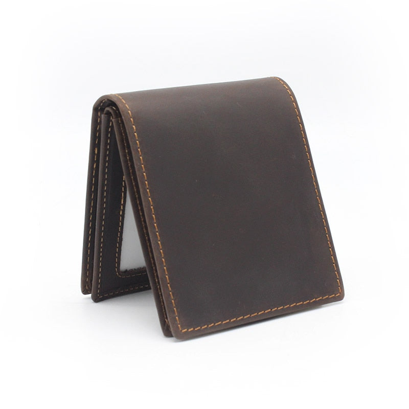 Men&#39;s Oil Wax Skin Wallet RFID Protection Man Vintage Cow Genuine Leather Wallet Male Handmade Billfold Coin Purse Short Wallet