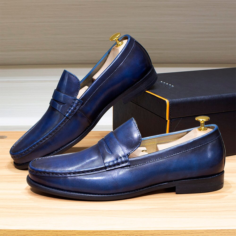 Luxury Men&#39;s Penny Loafers Genuine Leather Male Casual Office Business Dress Shoes for Men Fashion Party Wedding Formal Footwear