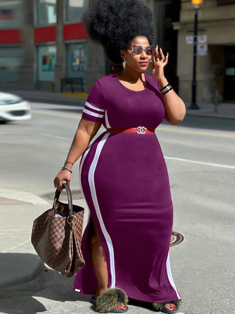 Plus Size Women Clothing Dresses with Split Summer Tshirt Dress Oversized Streetwear Knit Midi Dress Wholesale Bulk Dropshipping