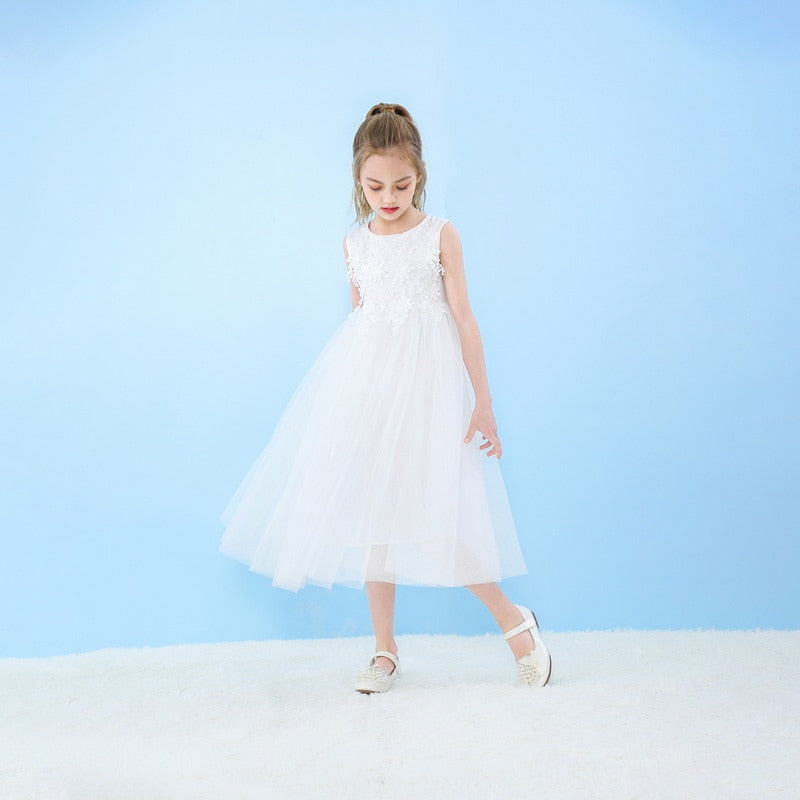 2022 New Flower Girl Dresses Lace Ankle Length Sleeveless Princess Dresses for Party Wedding Show Kids Clothes E1959
