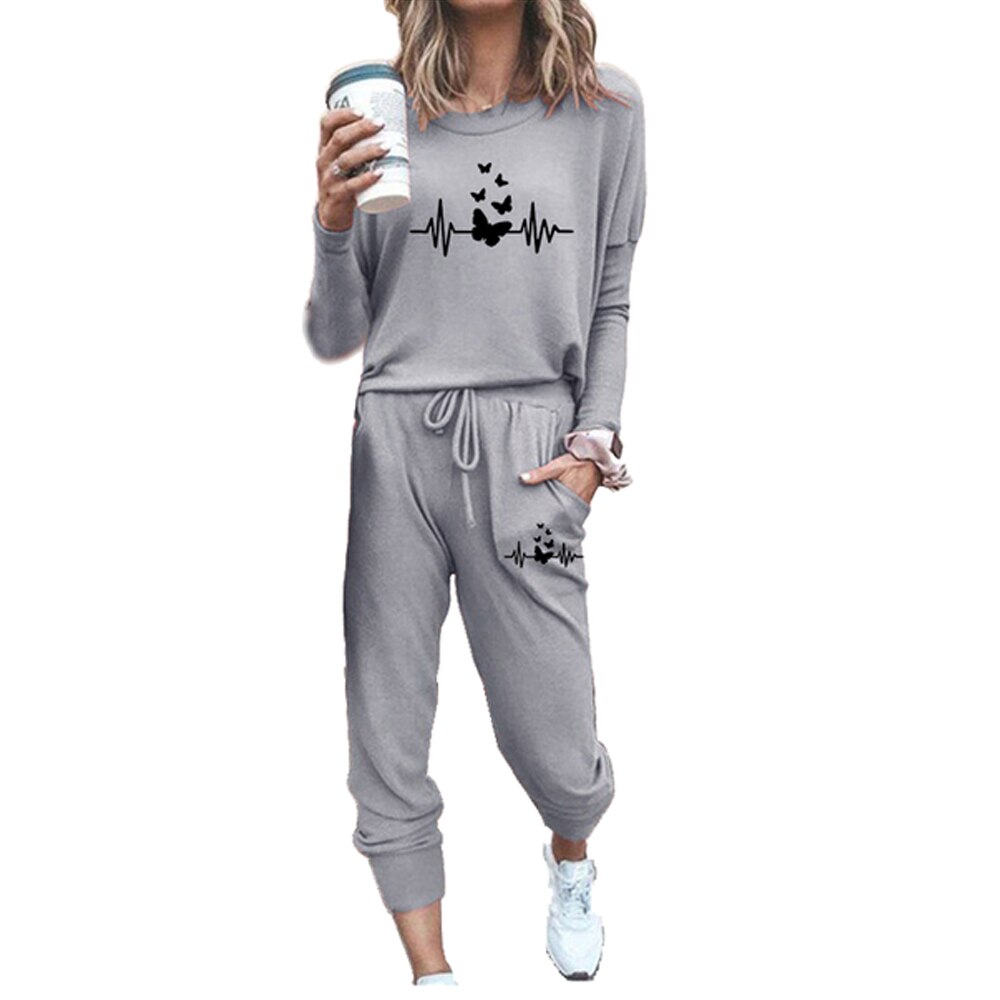2022 New Set Woman 2 Pieces Casual Fleece Tracksuit Women Suit Long Sleeve Pullover + Sport Pants Fashion Home Suit (7colors)
