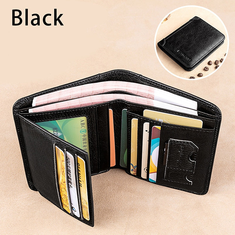 Men Wallet Genuine Leather Trifold Wallet Vintage Thin Short Multi Function ID Credit Card Holder Male Purse Money Small bag