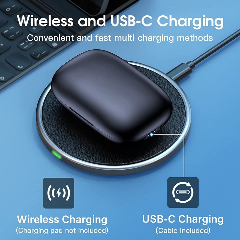 Bluetooth Headphones Wireless Earbuds with Wireless Charging Case Stereo Sound Earphones with 4Mic in-Ear Headsets Deep Bass