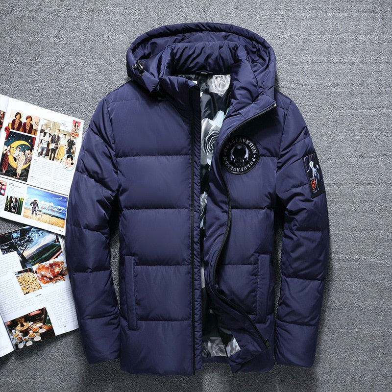Winter Down Parkas Jacket Men, Windbreaker White Duck Down Parkas, Snow Camouflage Hooded Thicken Warm Jackets Overcoat -20 Degree