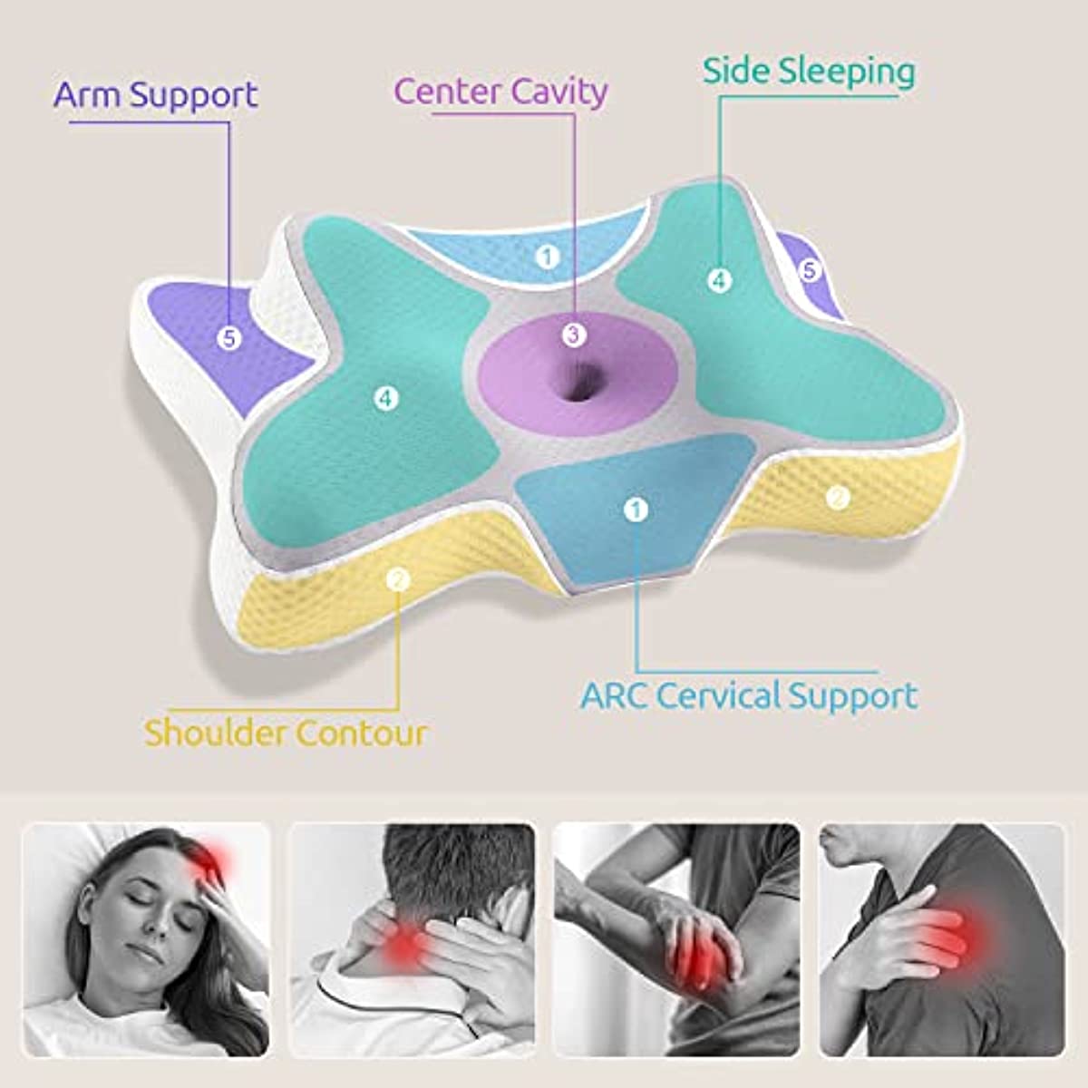Memory Foam Pillows for Bed with Cooling Pillow Cover Cervical Neck Pillow for Pain Relief Sleeping Adjustable Ergonomic Pillows