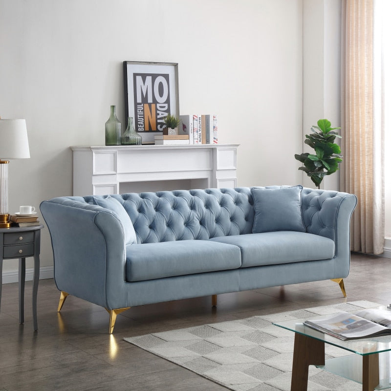 Chesterfield Sofa with Scroll Arm and Back, Tufted Sofa Couch, Modern Chesterfield Sofa, Golden Leg 89 W x 36.22 D x 31.5 H in