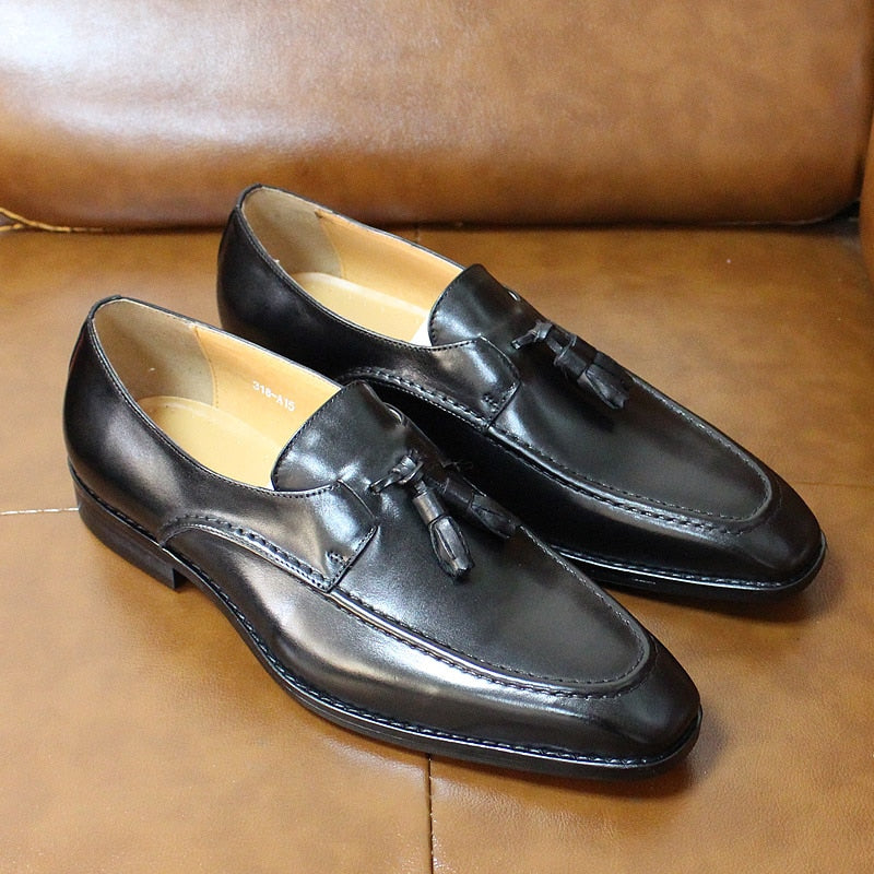 Size 6-13 Mens Tassel Loafers Handmade Genuine Leather Formal Shoes Party Wedding Man Dress Shoes Casual Shoe Male Footwear
