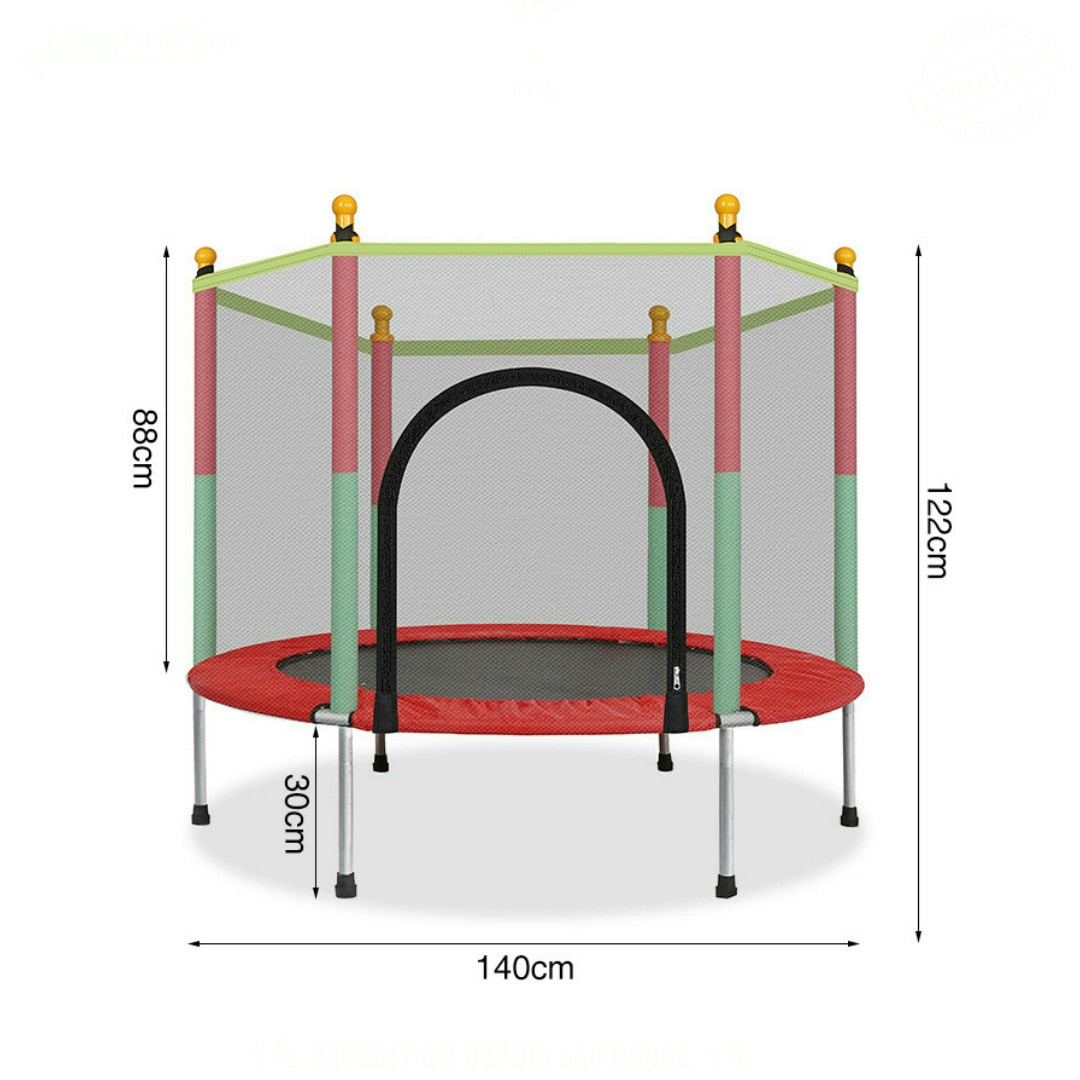 CHILDREN&#39;S TRAMPOLINE FOR KIDS, WITH PROTECTIVE NET, DOOR WITH ZIPPER, 140 CM, FREE SHIPPING
