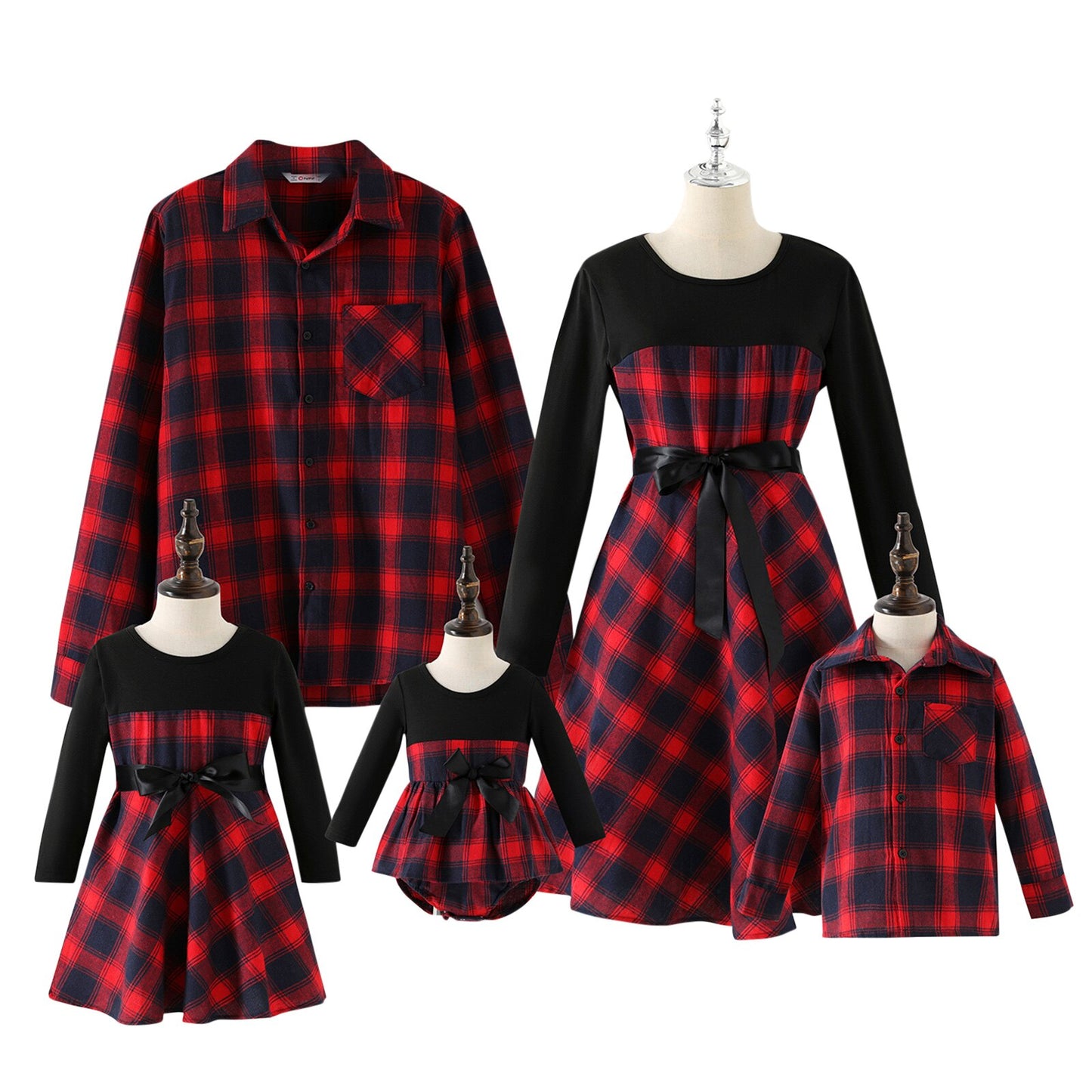 PatPat Family Matching Contrast Plaid Long-sleeve Dresses and T-shirts Sets