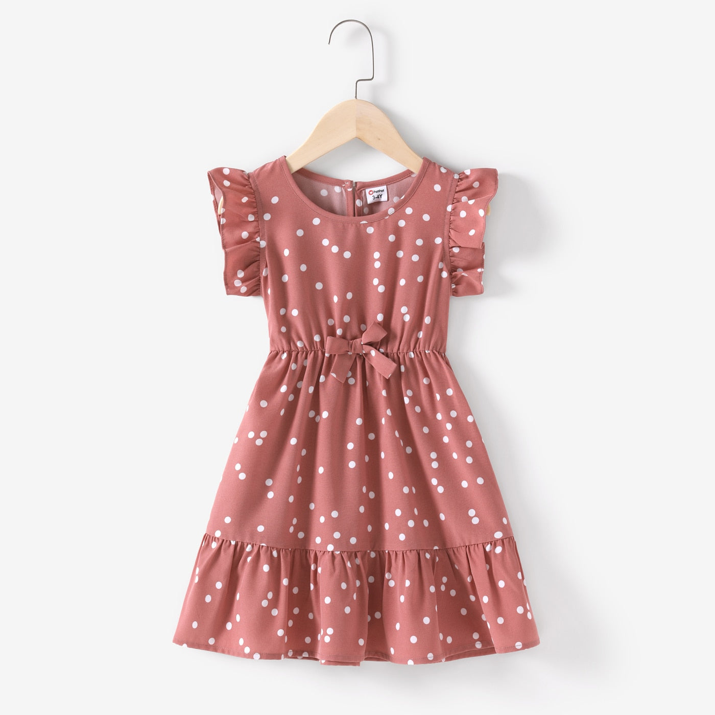 PatPat Mom and Me Dress Mother Daughter Pink Cross Wrap V Neck Ruffle Flutter-sleeve All Over Dots Dresses Family Matching