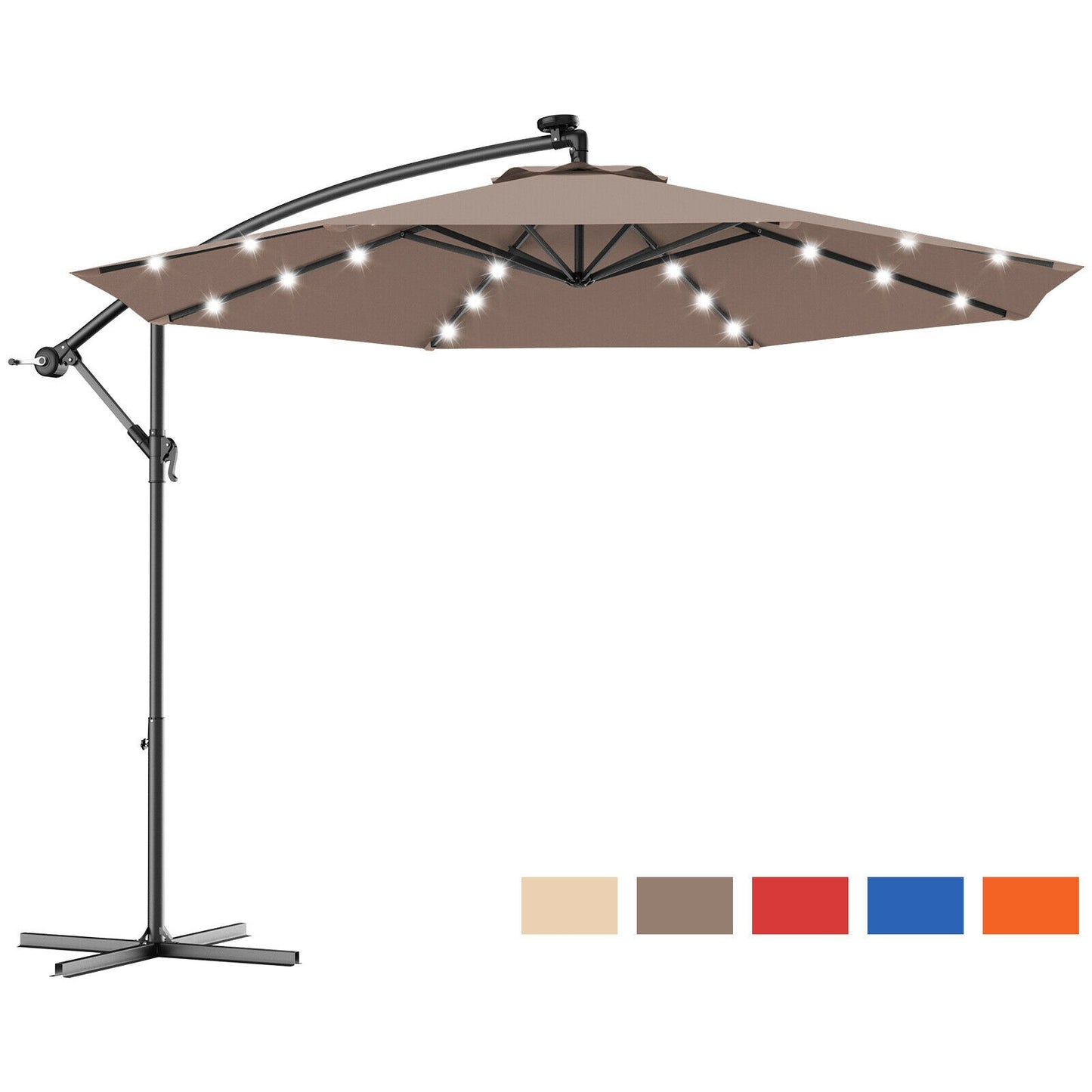 Costway 10&#39; Hanging Solar LED Umbrella Patio Sun Shade Offset Market W/Base OP70754